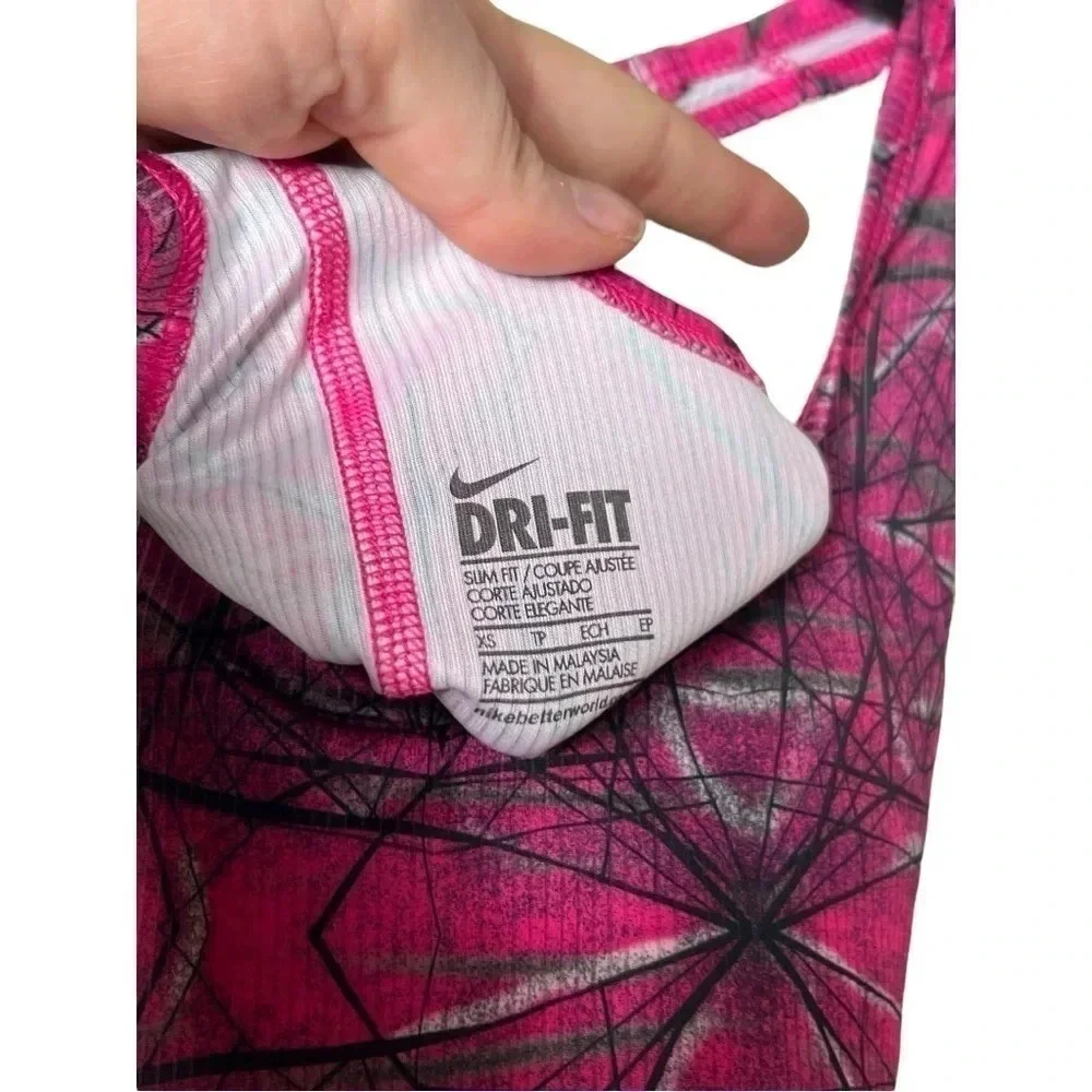 1648. NIKE DRI-FIT WORKOUT TANK TOP PINK/GRAY/BLACK IN COLOR; GEOMETRICAL SHAPES